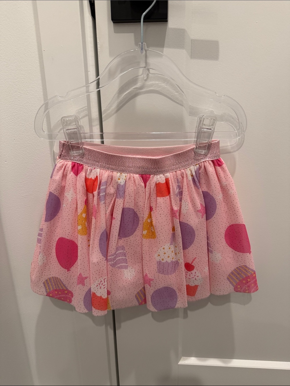 Girls' Pink Cupcake Print Skirt with Stretch Waistband